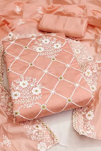 Embroidered Semi-Stitched Dress Material