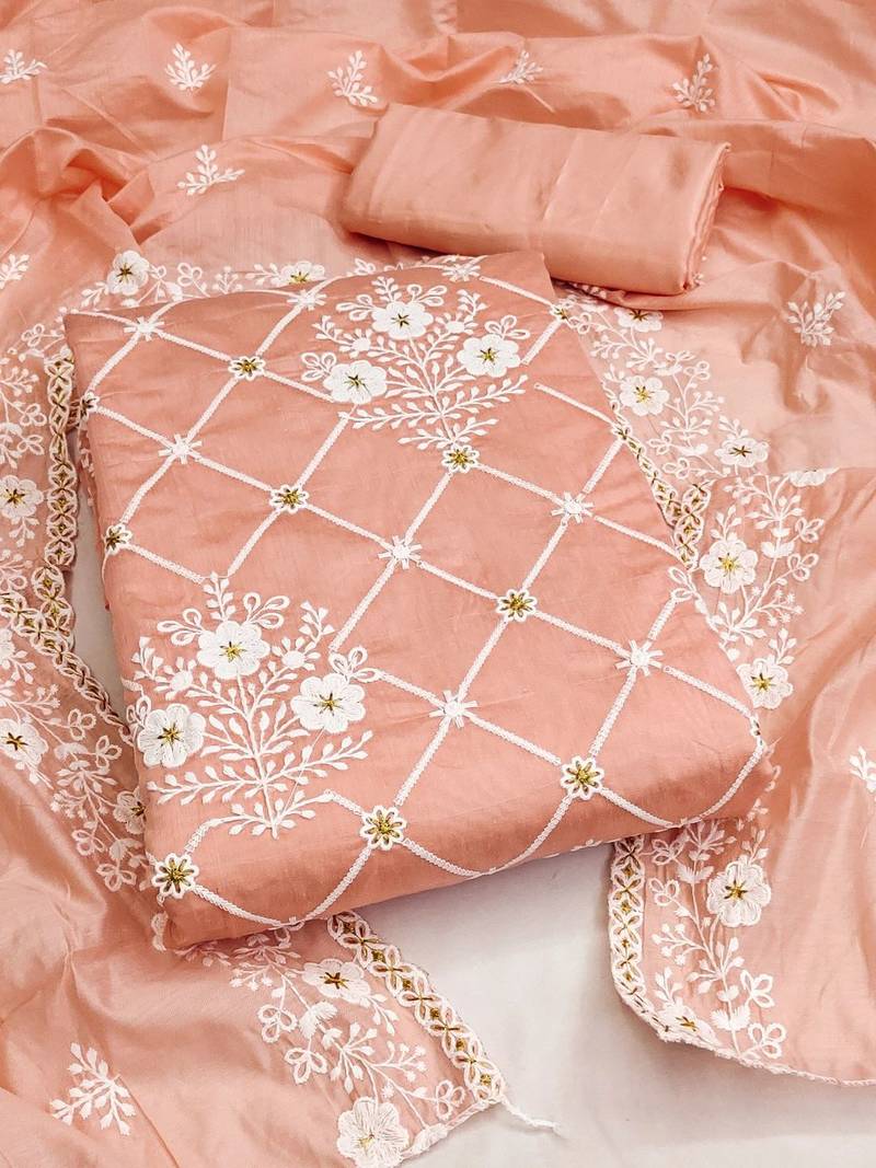 Embroidered Semi-Stitched Dress Material