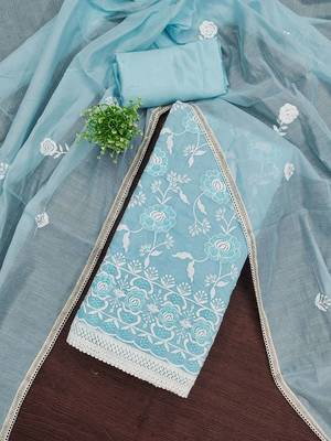Floral Embroidered Chanderi Cotton Unstitched Dress Material 1
