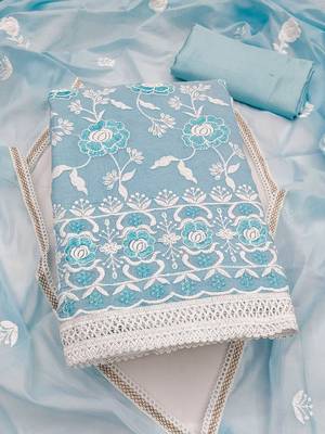 Floral Embroidered Chanderi Cotton Unstitched Dress Material 2