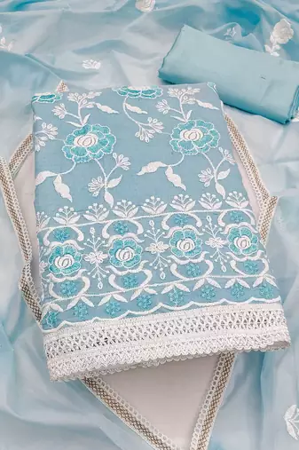 Floral Embroidered Chanderi Cotton Unstitched Dress Material