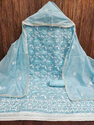 Floral Embroidered Chanderi Cotton Unstitched Dress Material 3