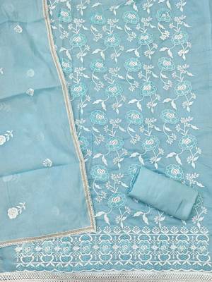 Floral Embroidered Chanderi Cotton Unstitched Dress Material 4