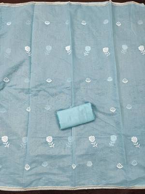 Floral Embroidered Chanderi Cotton Unstitched Dress Material 5