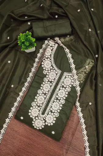 Floral Embroidered Thread Work Georgette Unstitched Dress Material