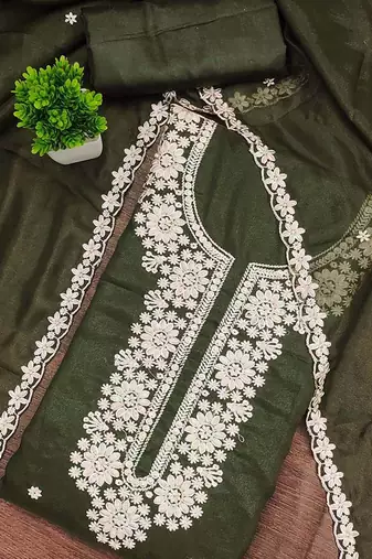 Floral Embroidered Thread Work Georgette Unstitched Dress Material