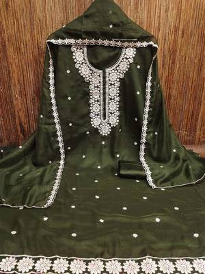 Floral Embroidered Thread Work Georgette Unstitched Dress Material 3