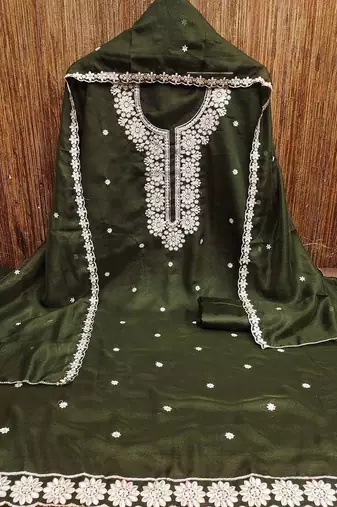 Floral Embroidered Thread Work Georgette Unstitched Dress Material
