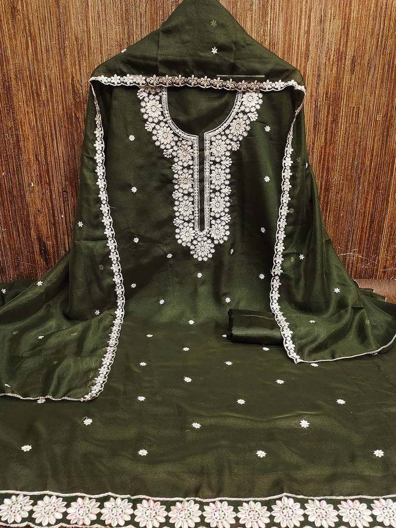 Floral Embroidered Thread Work Georgette Unstitched Dress Material