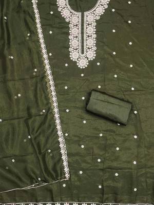Floral Embroidered Thread Work Georgette Unstitched Dress Material 5