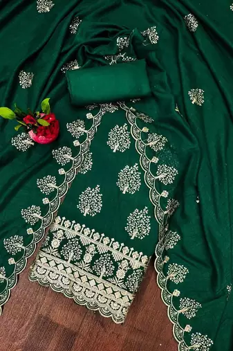 Floral Embroidered Sequinned Unstitched Dress Material