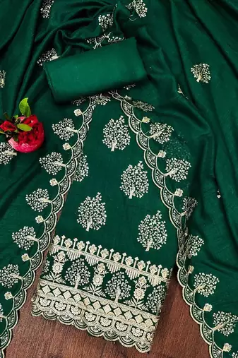 Floral Embroidered Sequinned Unstitched Dress Material