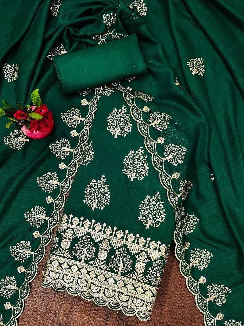 Floral Embroidered Sequinned Unstitched Dress Material