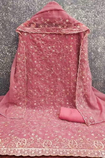 Embroidered Semi-Stitched Dress Material