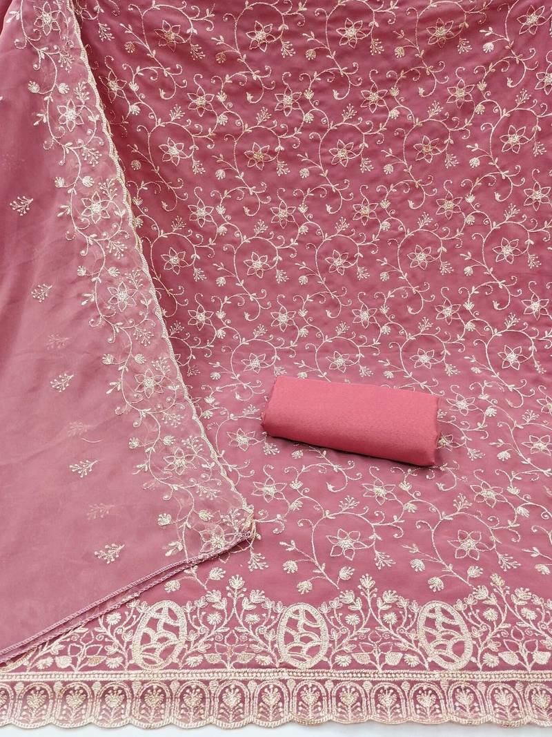 Embroidered Semi-Stitched Dress Material