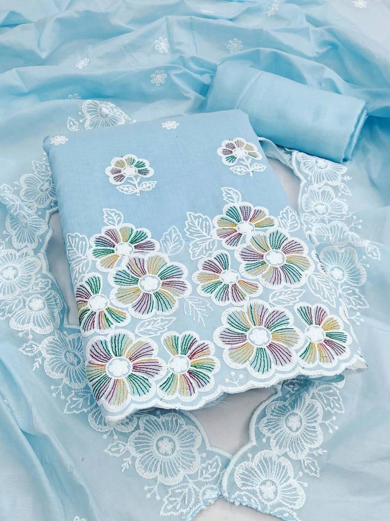 Embroidered Semi-Stitched Dress Material