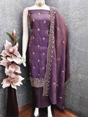 Women Embellished Art Silk Unstitched Dress Material 1