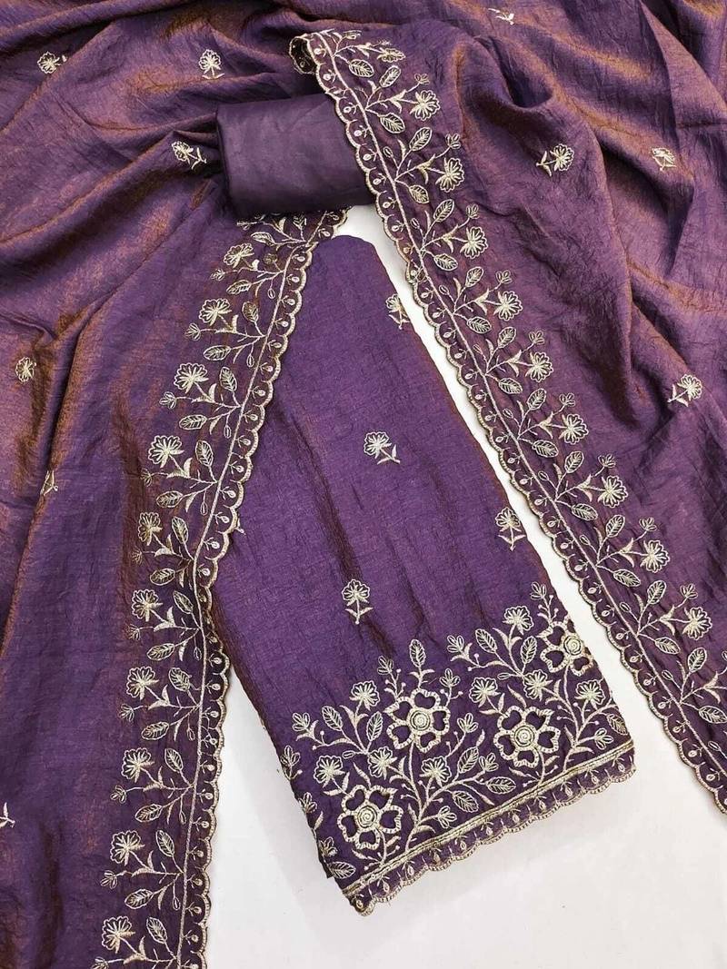 Women Embellished Art Silk Unstitched Dress Material