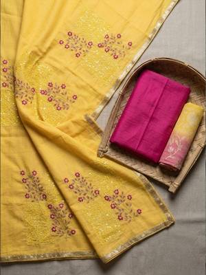 Embroidered Pure Silk Unstitched Dress Material 1