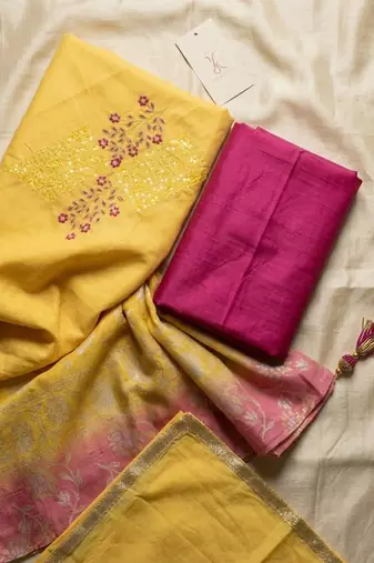 Embroidered Pure Silk Unstitched Dress Material