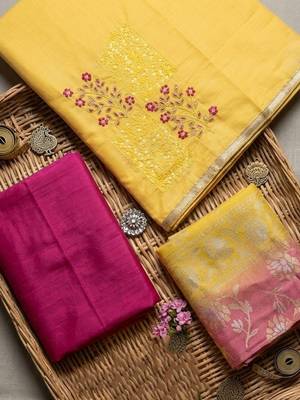 Embroidered Pure Silk Unstitched Dress Material 3