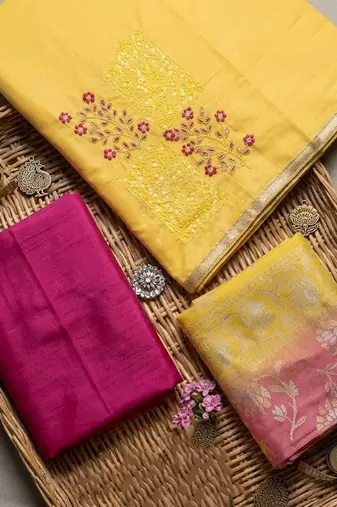 Embroidered Pure Silk Unstitched Dress Material