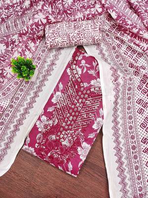 Floral Printed Pure Cotton Unstitched Dress Material 1