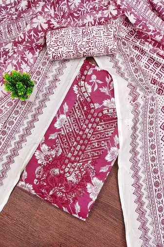 Floral Printed Pure Cotton Unstitched Dress Material