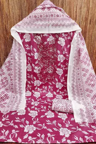 Floral Printed Pure Cotton Unstitched Dress Material