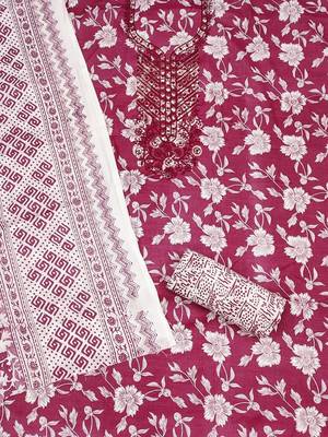Floral Printed Pure Cotton Unstitched Dress Material 3