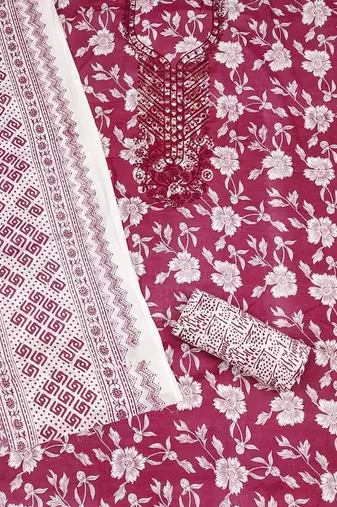 Floral Printed Pure Cotton Unstitched Dress Material