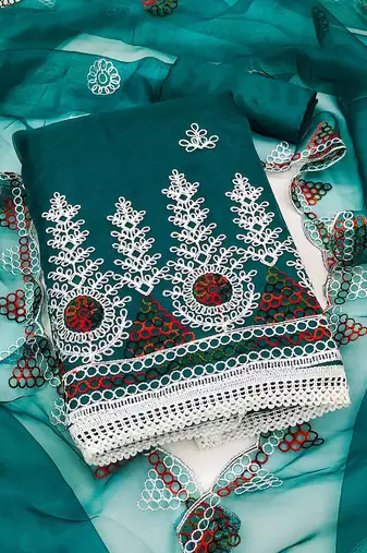 Embroidered Organza Unstitched Dress Material