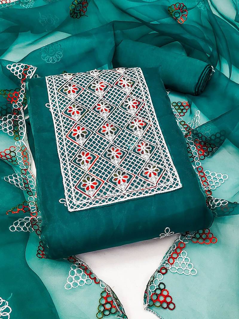 Embroidered Organza Unstitched Dress Material