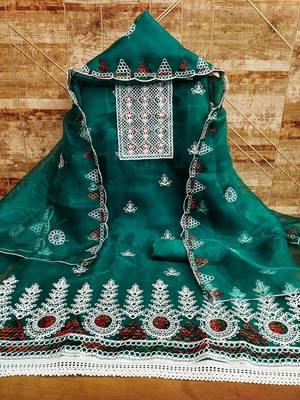 Embroidered Organza Unstitched Dress Material 3