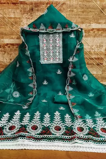 Embroidered Organza Unstitched Dress Material
