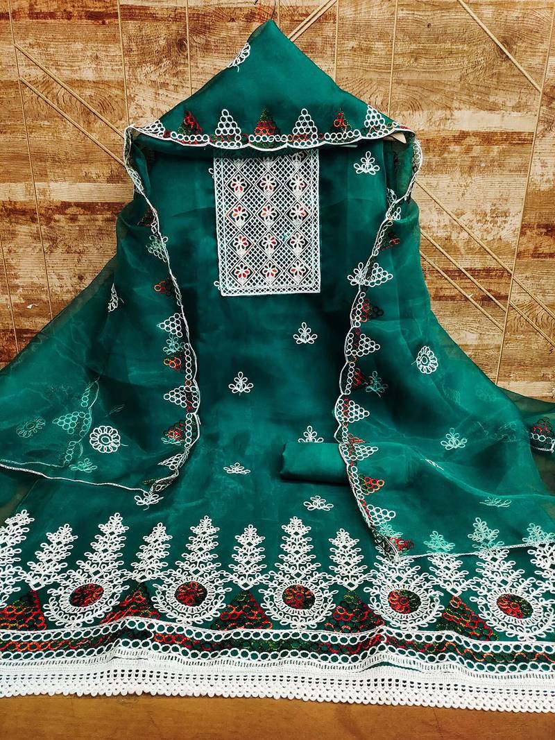 Embroidered Organza Unstitched Dress Material