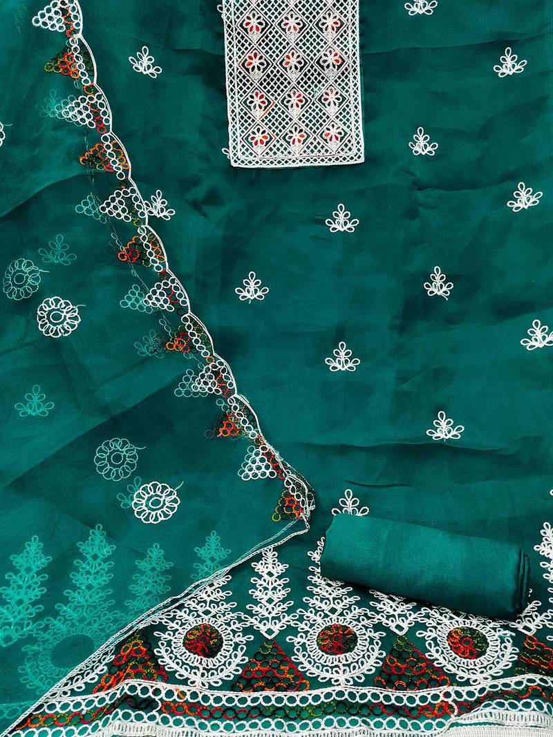 Embroidered Organza Unstitched Dress Material