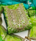 Bandhani Printed Gotta Patti Organza Unstitched Dress Material
