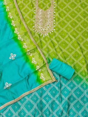 Bandhani Printed Gotta Patti Organza Unstitched Dress Material 2