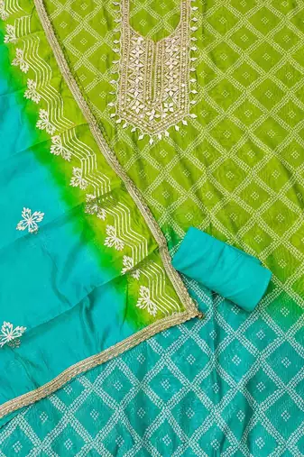 Bandhani Printed Gotta Patti Organza Unstitched Dress Material