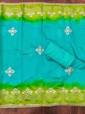 Bandhani Printed Gotta Patti Organza Unstitched Dress Material 4