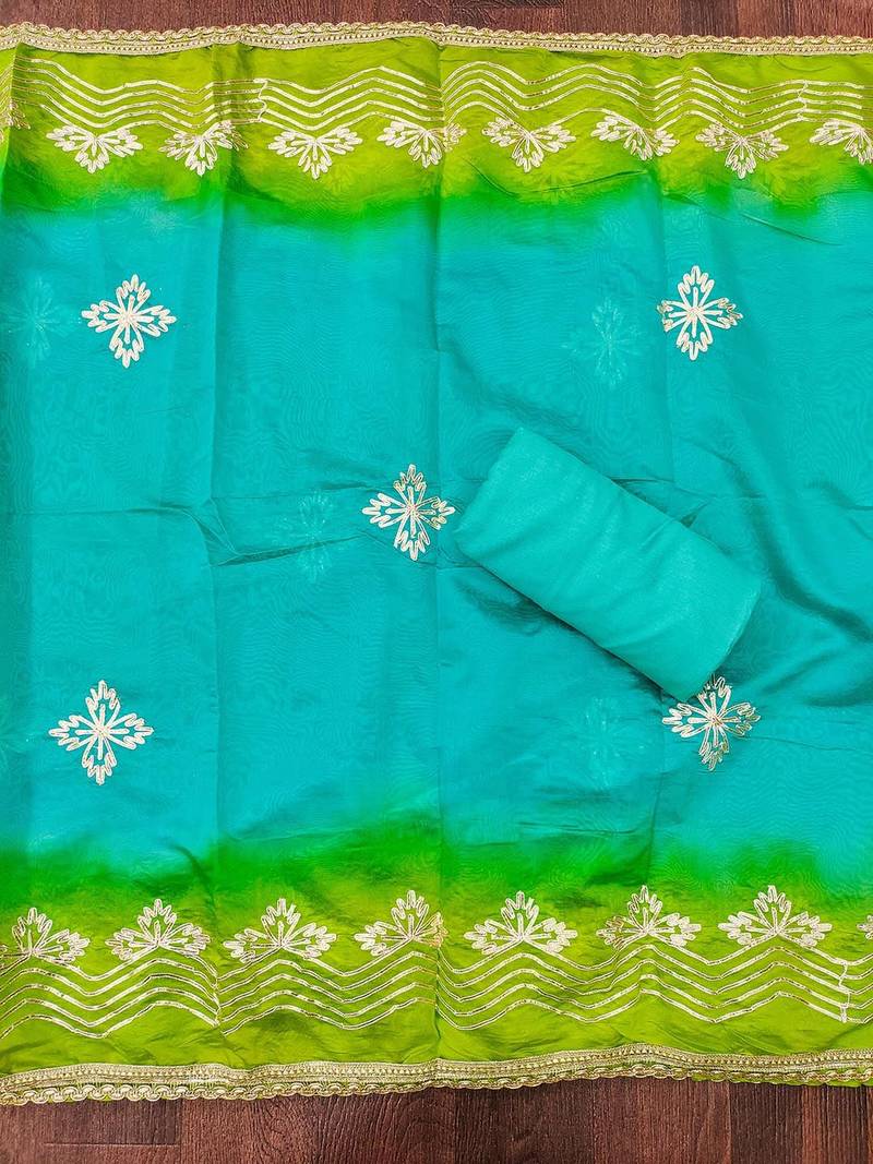 Bandhani Printed Gotta Patti Organza Unstitched Dress Material