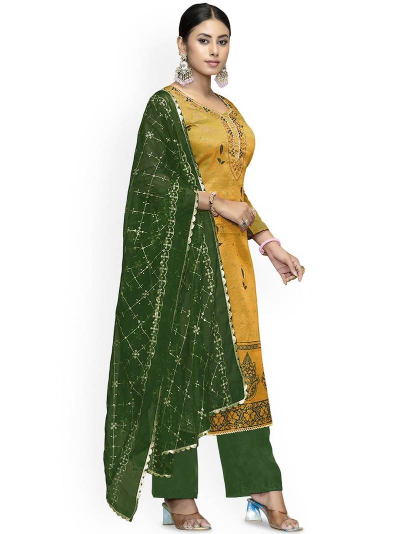 Floral Woven Design Banarasi Jacquard Unstitched Dress Material