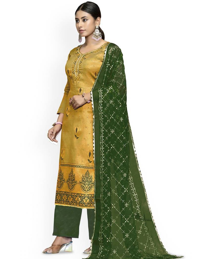 Floral Woven Design Banarasi Jacquard Unstitched Dress Material