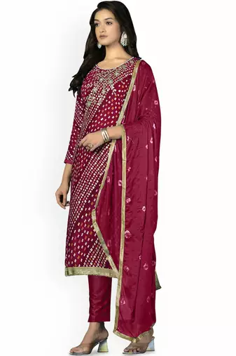 Floral Printed Zari Unstitched Dress Material