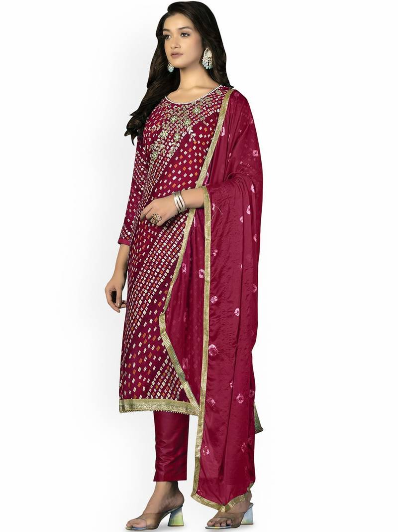 Floral Printed Zari Unstitched Dress Material