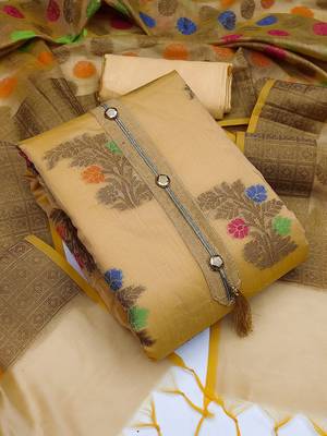 Floral Woven Design Banarasi Unstitched Dress Material 1