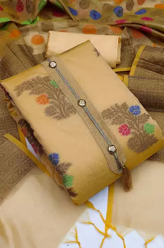 Floral Woven Design Banarasi Unstitched Dress Material