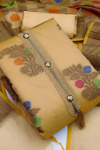 Floral Woven Design Banarasi Unstitched Dress Material