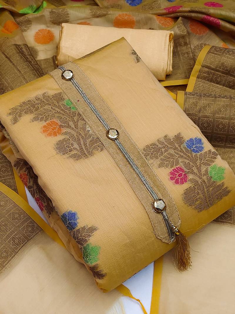 Floral Woven Design Banarasi Unstitched Dress Material